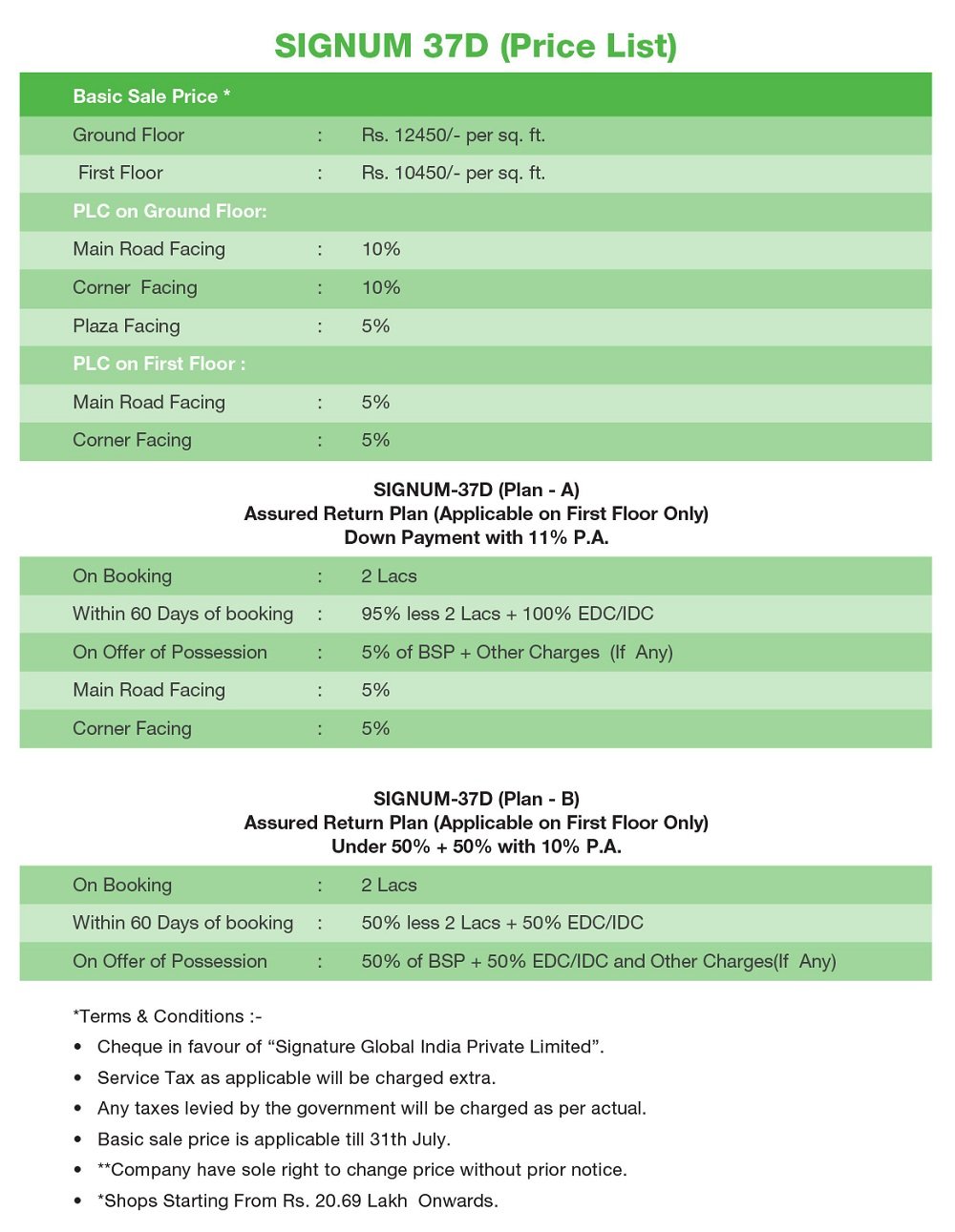 price list