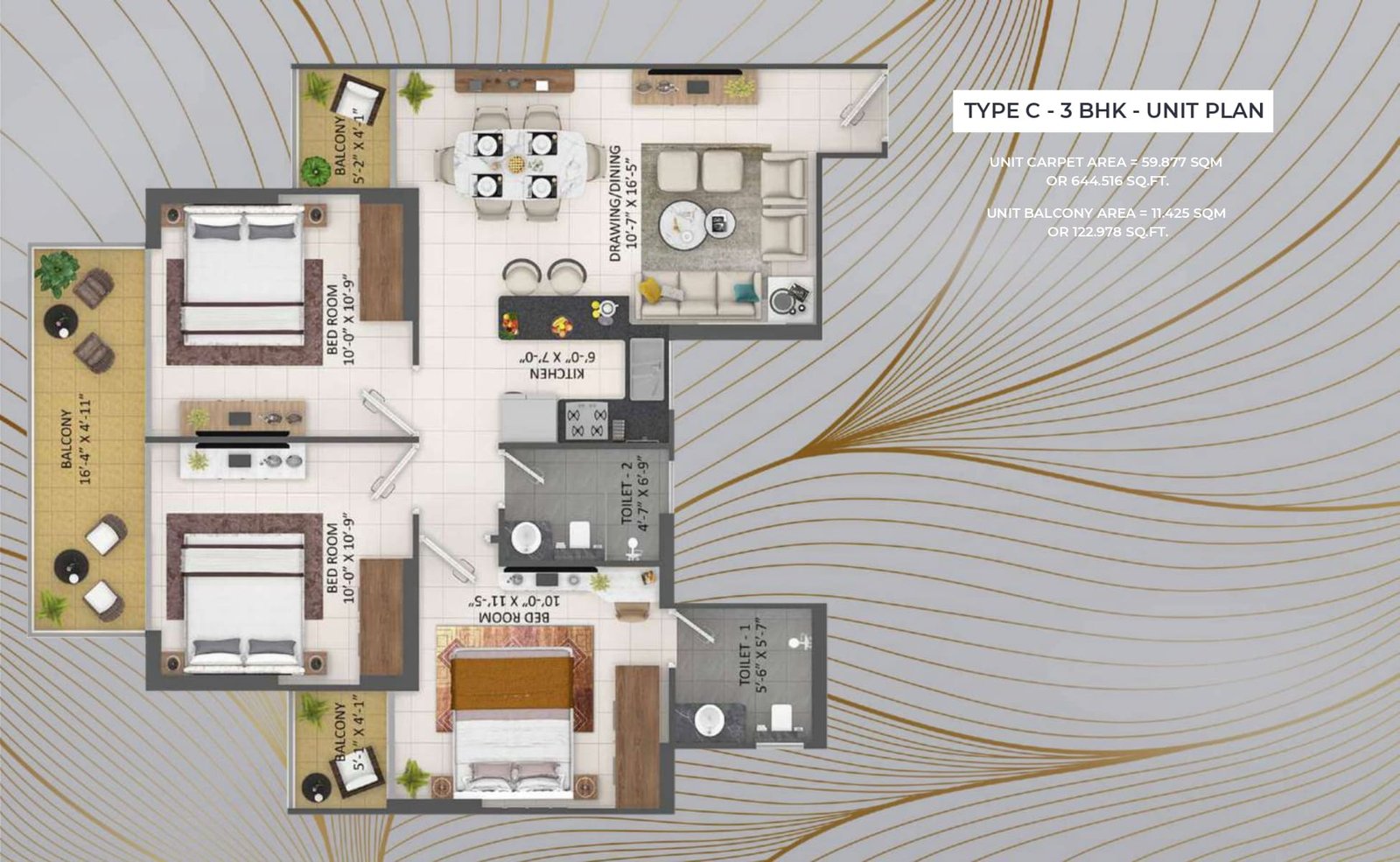 Rof Antares 3bhk Floor Plan